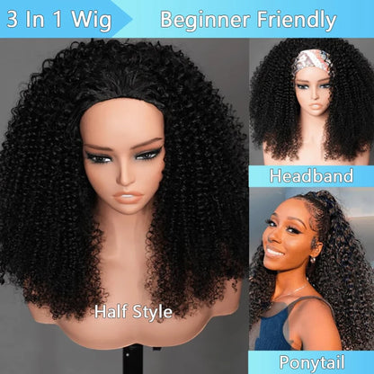 Half Wig Kinky Curly 200% Density Remy Hair Curly Wigs 100% Human Hair No Leave Out Upgrade Glueless Clip In Half Wigs For Women