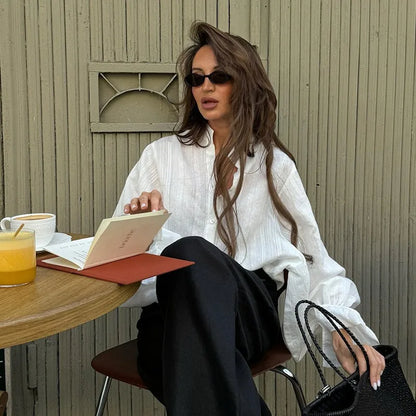 Fashion White Shirts Women Long Sleeve Oversize Blouse 2025 New Spring Summer Basic Tops Cotton Chic Shirt for Women